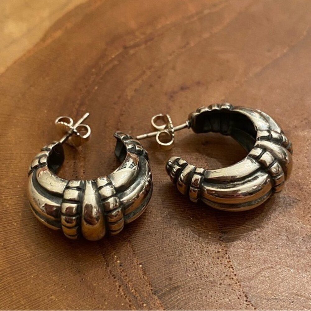 RETIRED James Avery Thatch Hoops, Sterling Silver